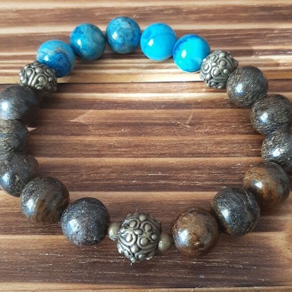 Agate & Bronzite Beaded Stretch Bracelet - Picture 3 of 5